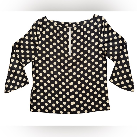 J. Crew 3/4 sleeve Black with White Polka Dot Silk Pullover Blouse - Picture 2 of 2